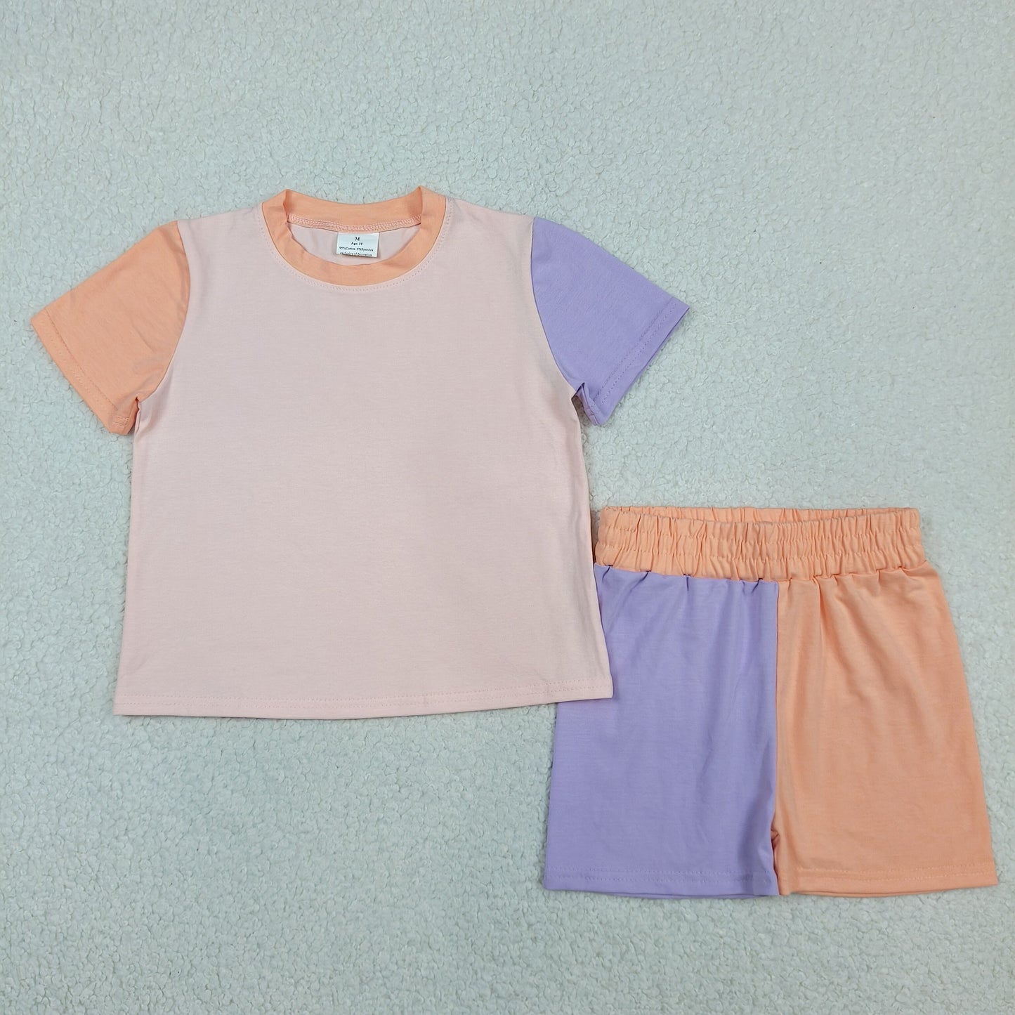 RTS NO MOQ GSSO3504 Toddler Girls Peach Purple Color Block Top Slouchy Shorts Daily Wear Clothes