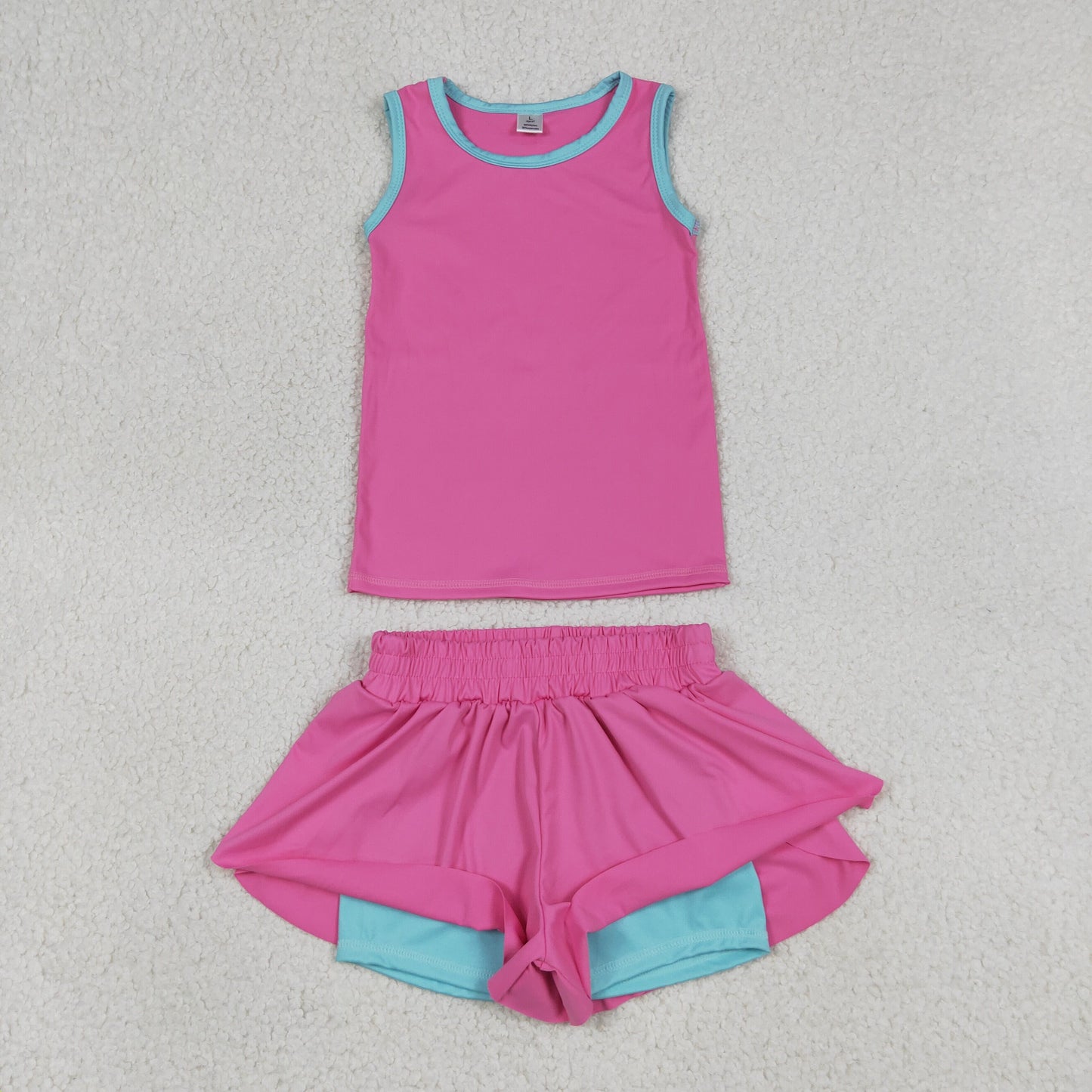 RTS NO MOQ yoga fabric cotton GSSO3526 Baby Girls Pink Sleeveless Vest Two Piece Active Clothes Set