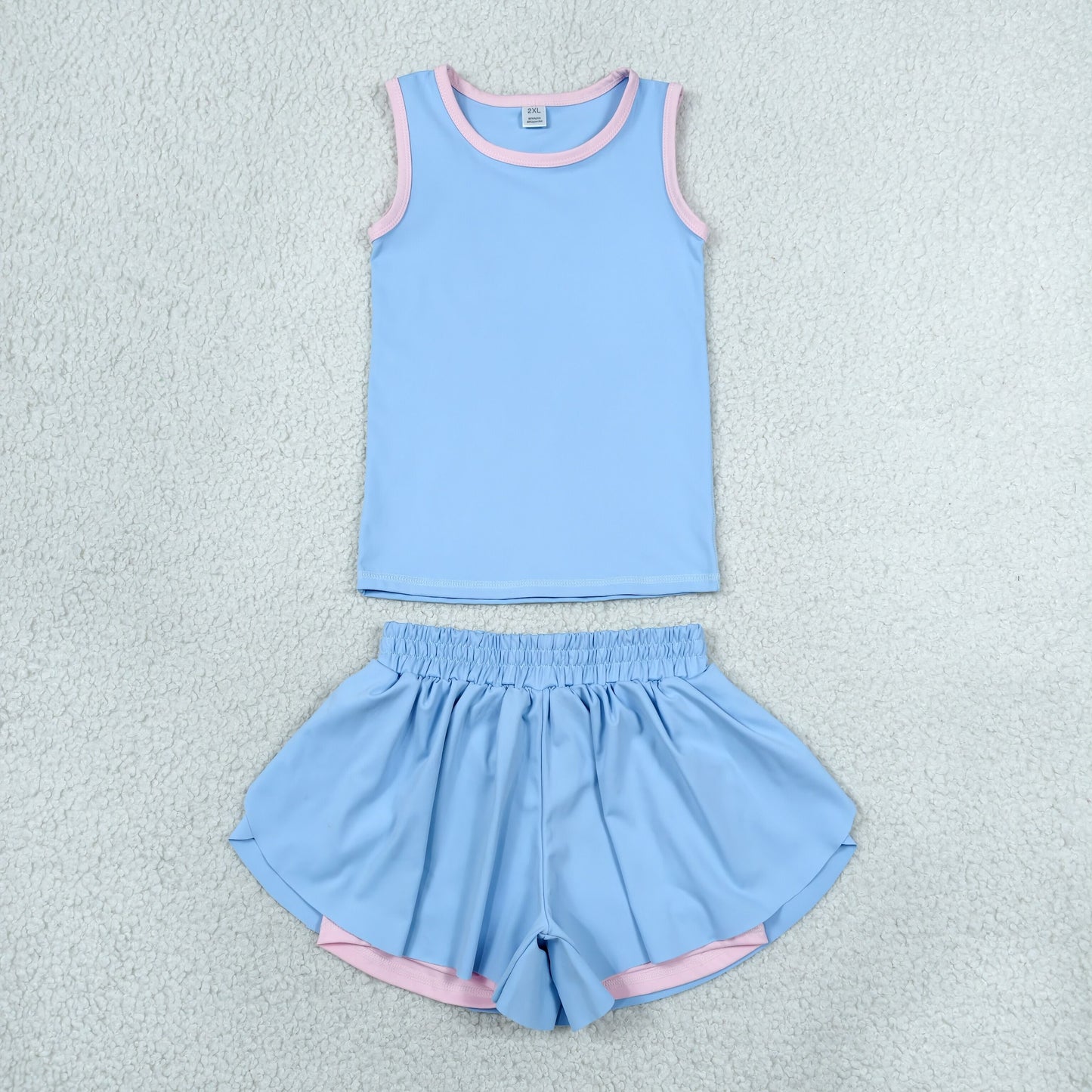 RTS NO MOQ Sibling yoga fabric cotton Baby Girls Solid Color Summer Sleeveless Vest Elastic Waist Short Pants Sports Yoga Outfits