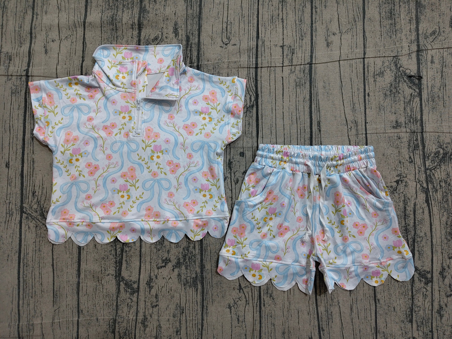 (Pre Order) No moq GSSO3575 Toddler Girls Pink Striped Button Decor Top Skort Sport Two Piece Set