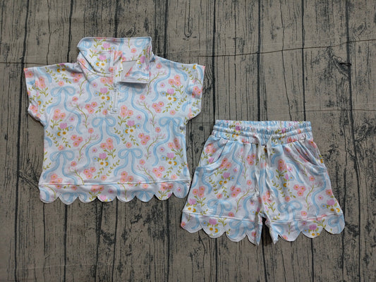 (Pre Order) No moq GSSO3575 Toddler Girls Pink Striped Button Decor Top Skort Sport Two Piece Set