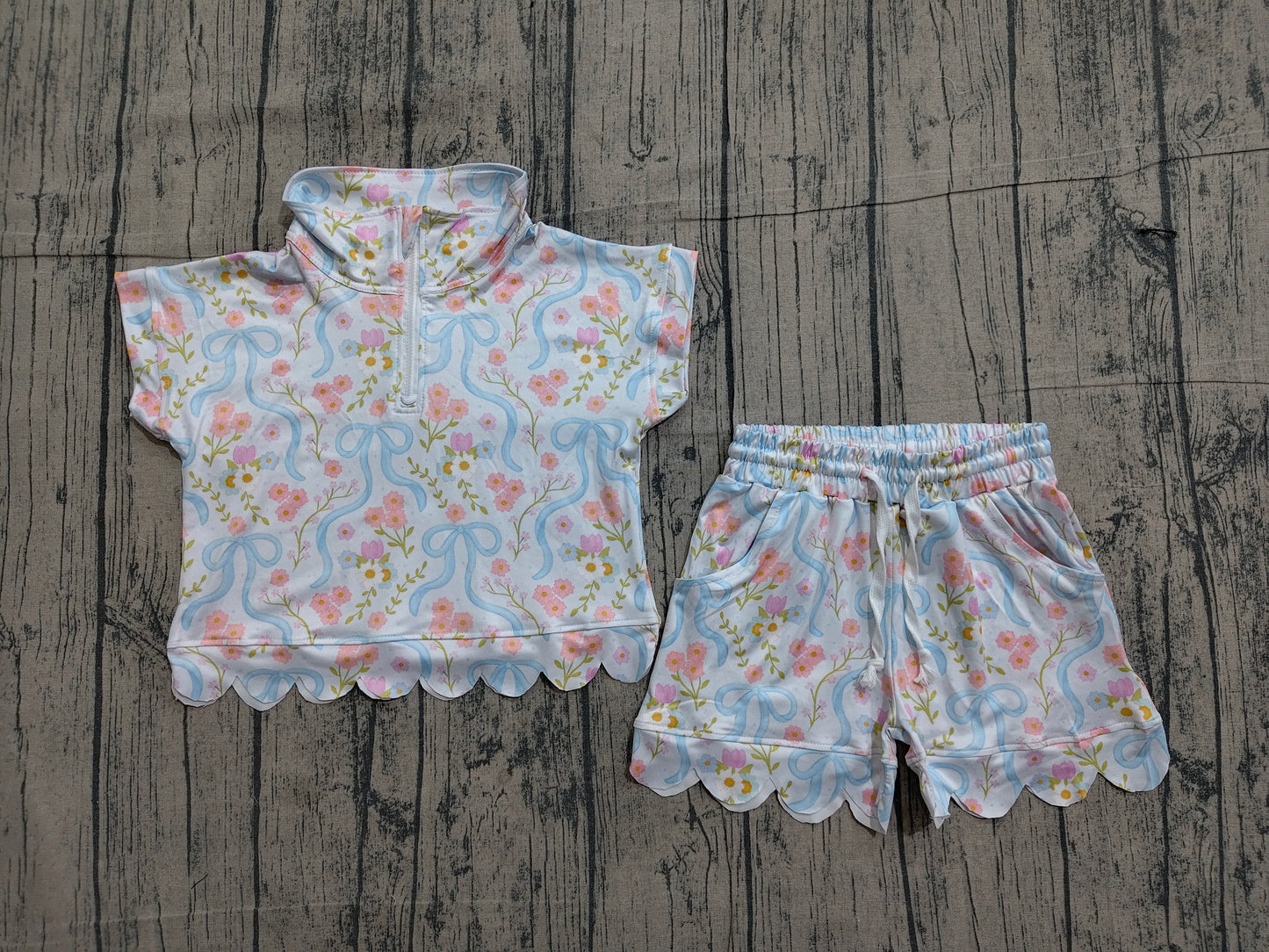 (Pre Order) No moq GSSO3575 Toddler Girls Pink Striped Button Decor Top Skort Sport Two Piece Set