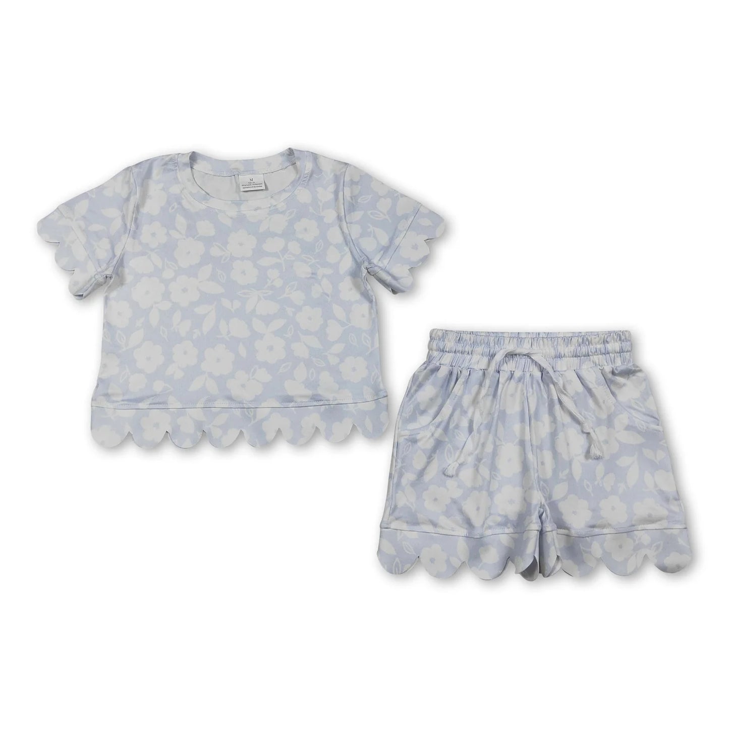 RTS NO MOQ Sibling milk silk Baby Girls Colorful Flowers Short Sleeve Shirt Scallop Casual Shorts Clothing Suit