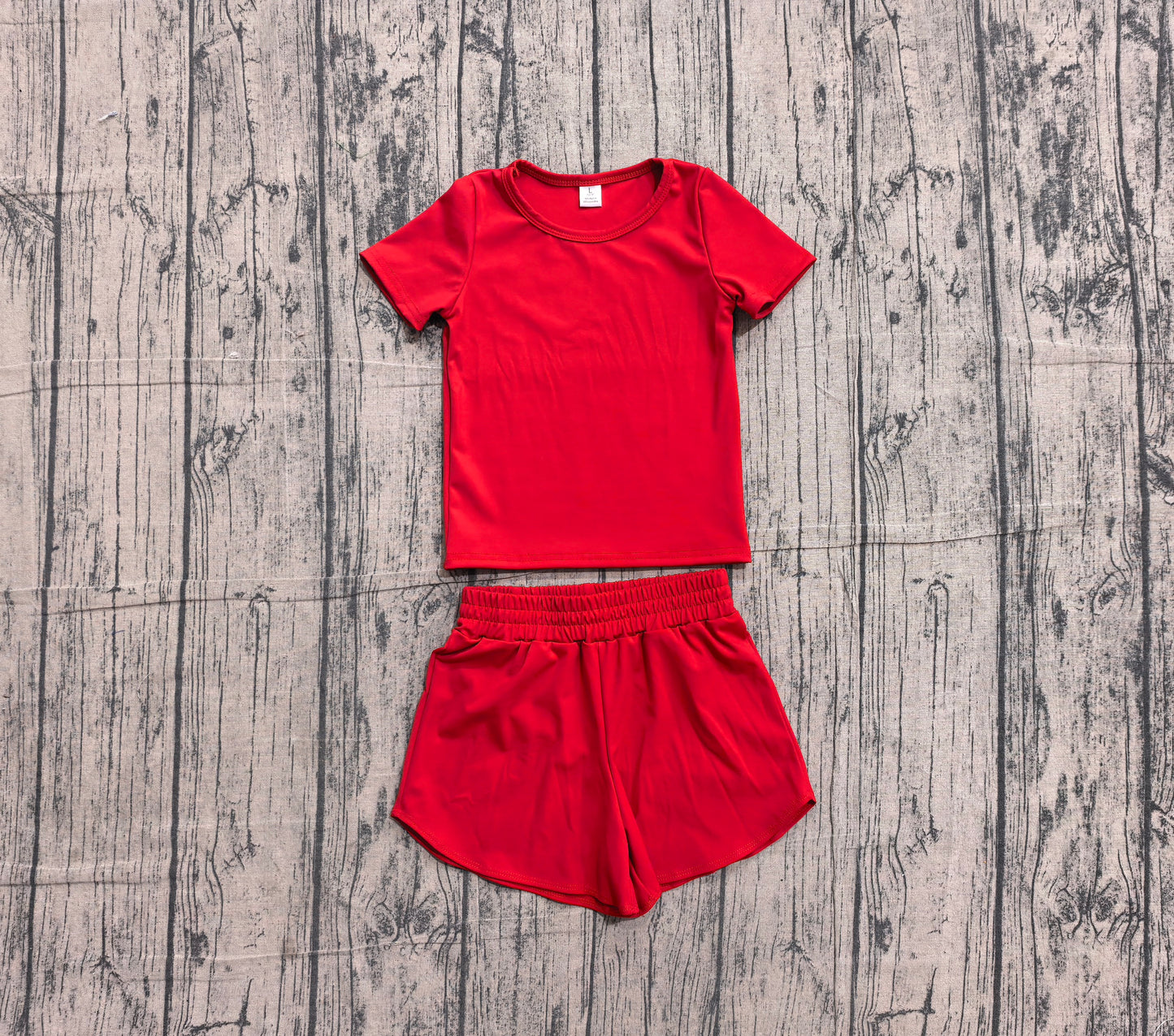 (Sample) No moq yoga fabric cotton GSSO3765（GT1634+SS0901）Baby Girls Red Short Sleeve Yoga Clothes Sets