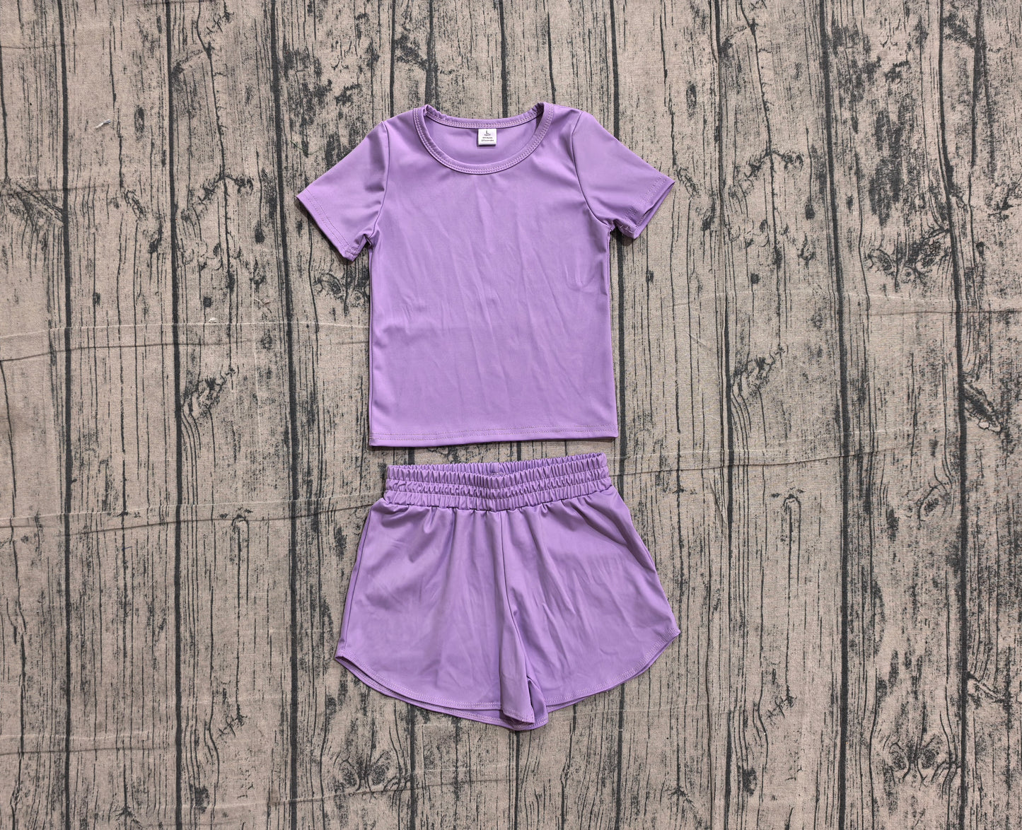 (Sample) No moq yoga fabric cotton GSSO3769（GT1638+SS0905）Baby Girls Purple Short Sleeve Sport Short Yoga Wear Sets