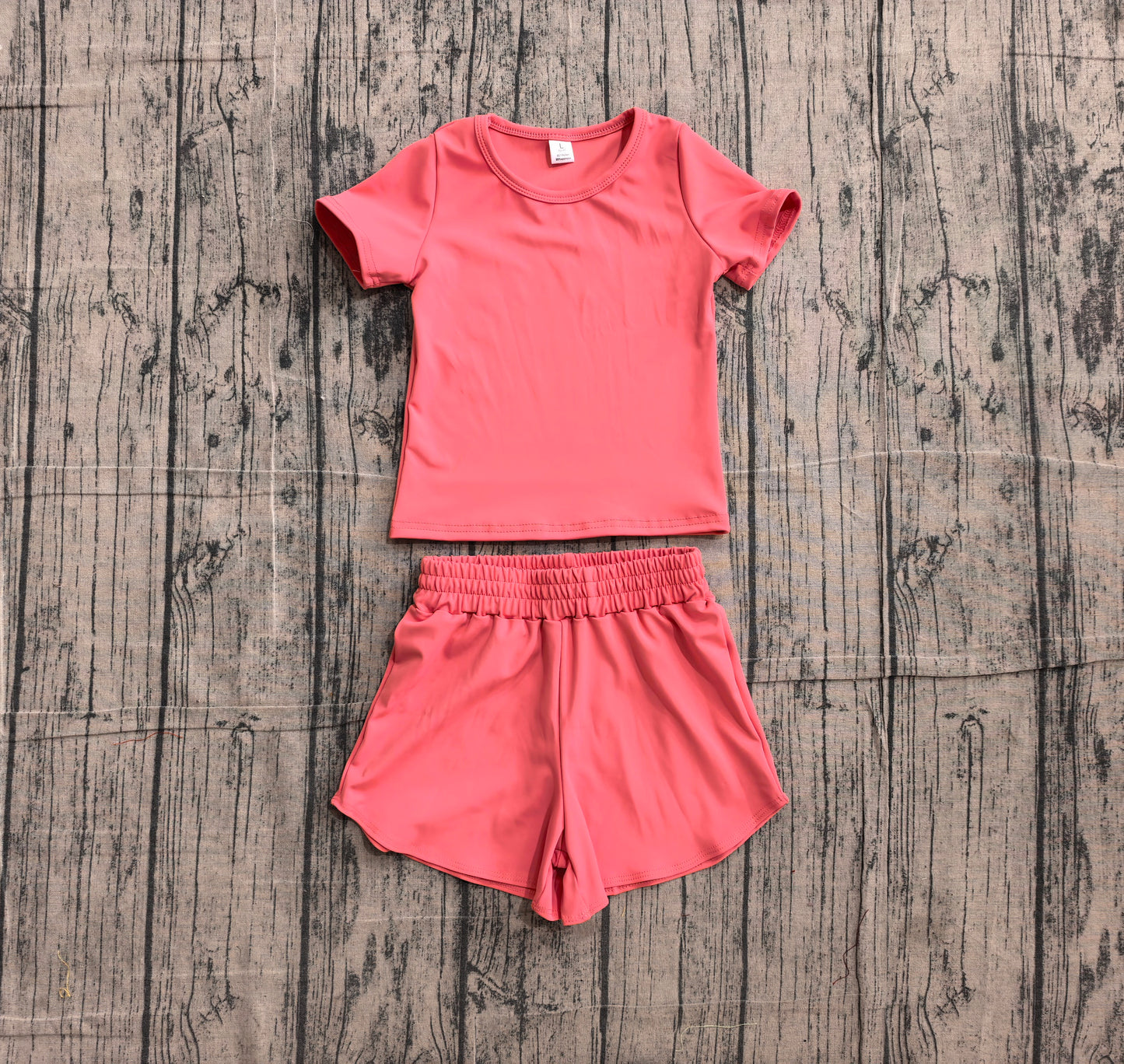 (Sample) No moq GSSO3772（GT1641+SS0908）Yoga Baby Girls Pink Short Sleeve Top And Sports Shorts Two Piece Yoga Active Clothes Sets