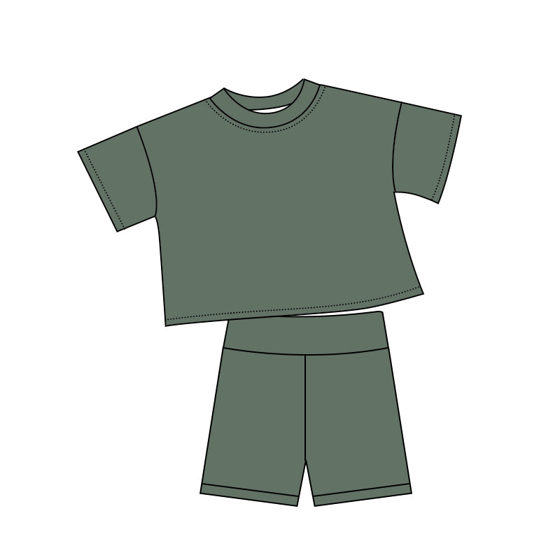 (Pre Order) No moq cotton Baby Girls Cute Solid Color Short Sleeve Shorts Summer Outfit