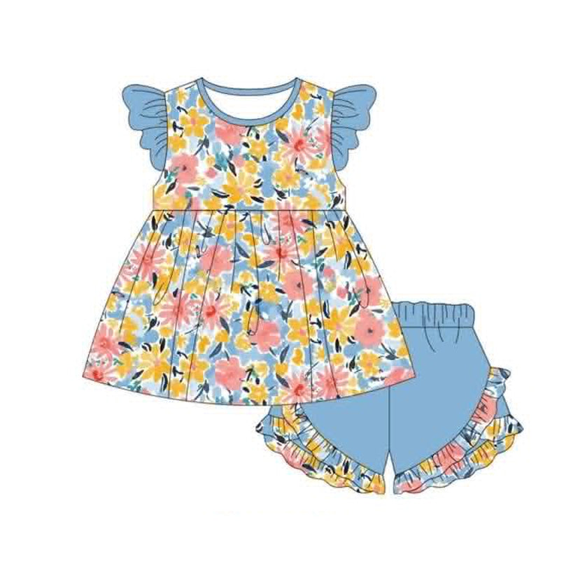 (Pre Order) No moq milk silk Baby Girls Boys Short Sleeve Daily Top Shorts Set With Matching Romper