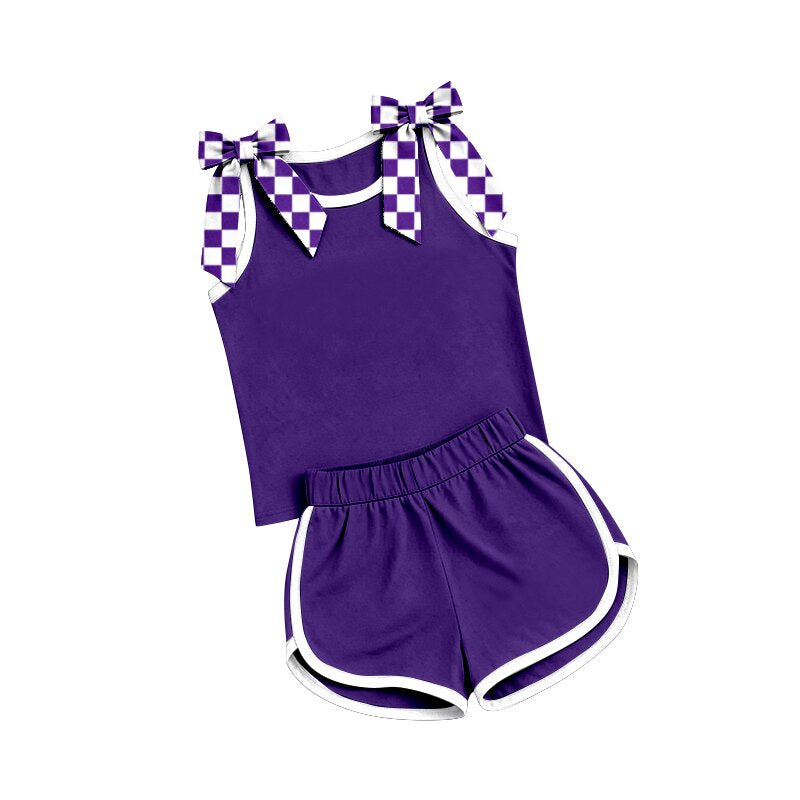 (Preorder new) No moq Baby Girls Bow Print Sleeveless Tank Top And Shorts Two Piece Matching Clothes Sets