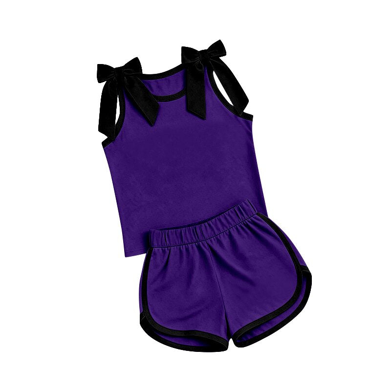 (Preorder new) No moq Baby Girls Bow Print Sleeveless Tank Top And Shorts Two Piece Matching Clothes Sets