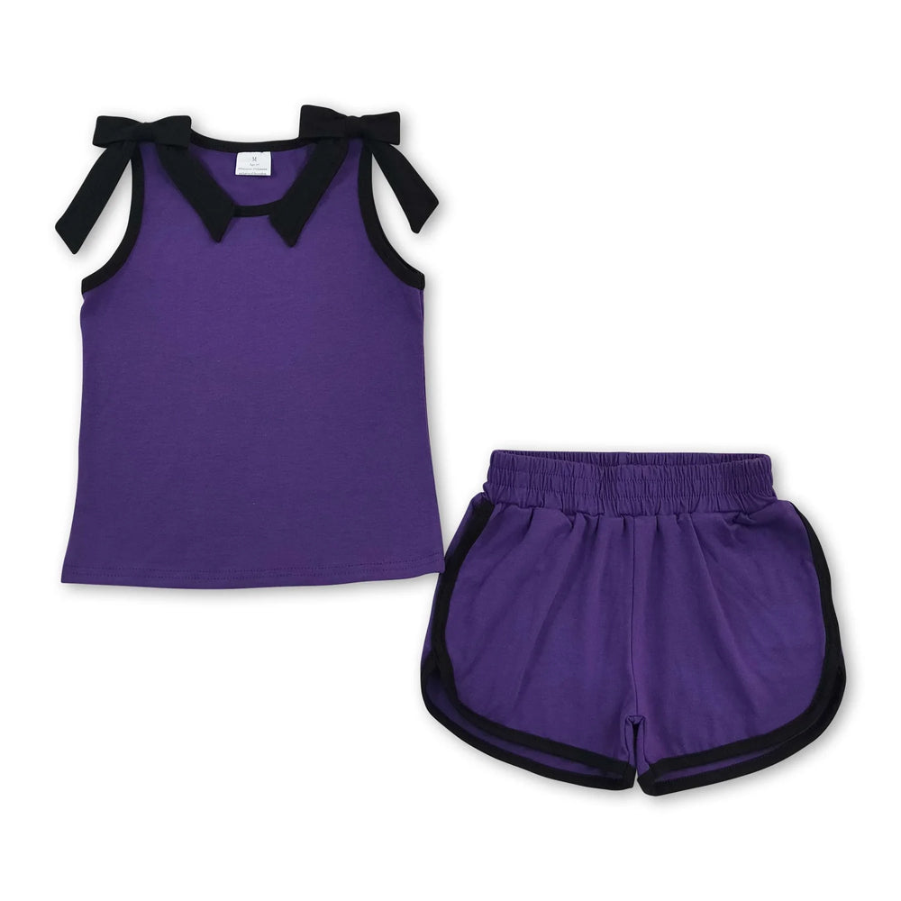 RTS NO MOQ Sibling cotton Baby Girls Bow Solid Sleeveless Top Matching Shorts Daily Set