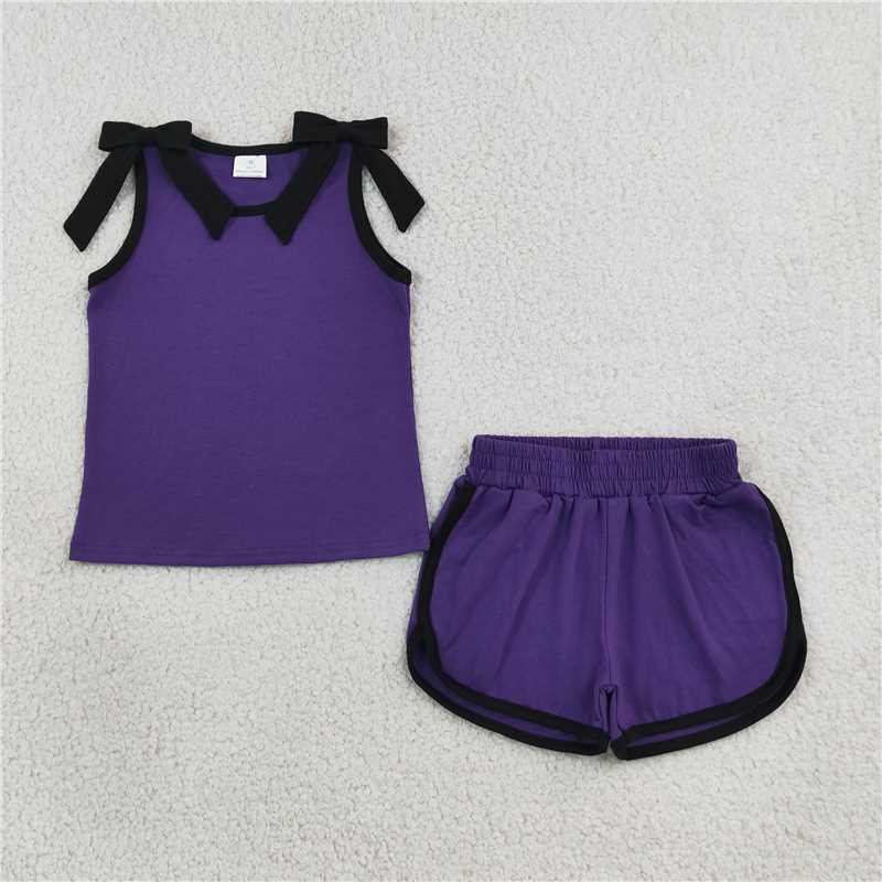 RTS NO MOQ Sibling cotton Baby Girls Bows Sleeveless Top Short Clothes Sets