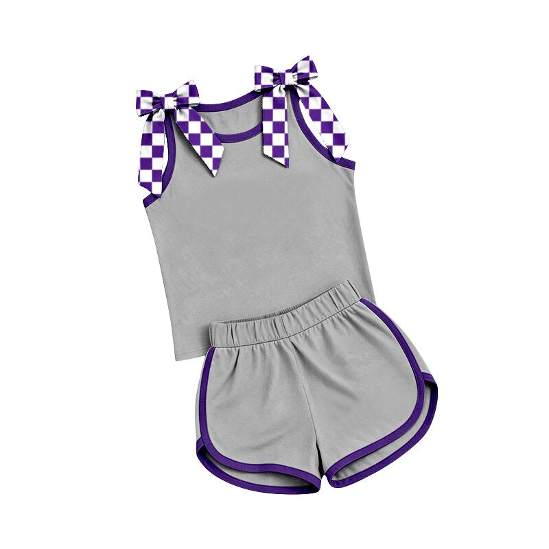 (Preorder new) No moq Baby Girls Bow Print Sleeveless Tank Top And Shorts Two Piece Matching Clothes Sets