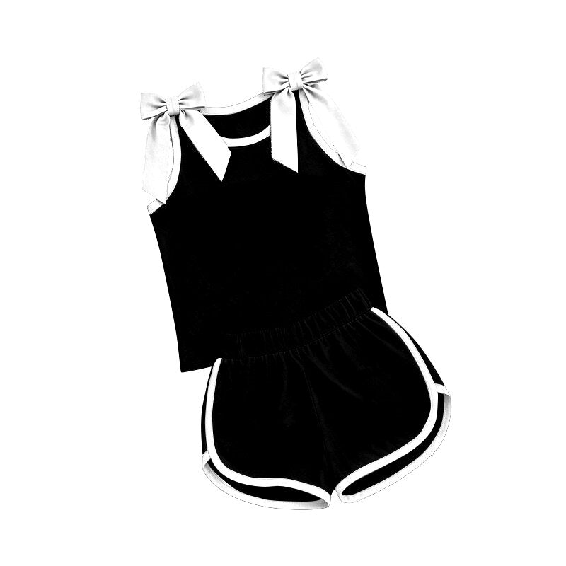 (Preorder new) No moq Baby Girls Bow Print Sleeveless Tank Top And Shorts Two Piece Matching Clothes Sets