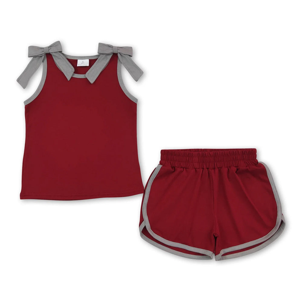 RTS NO MOQ Sibling cotton Baby Girls Bows Sleeveless Top Short Clothes Sets Summer Casual Outfit