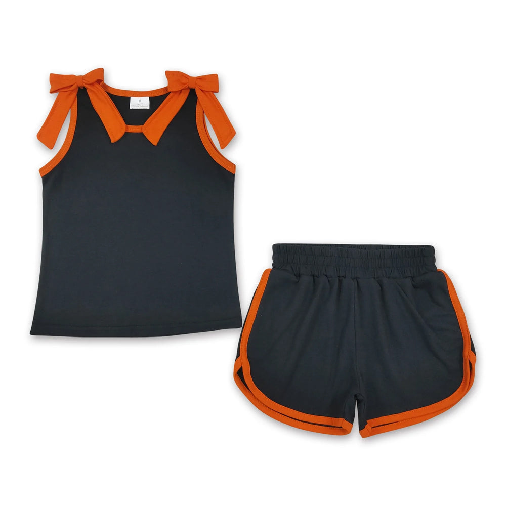 RTS NO MOQ Sibling cotton Baby Girls Bows Sleeveless Top Short Clothes Sets Summer Casual Outfit