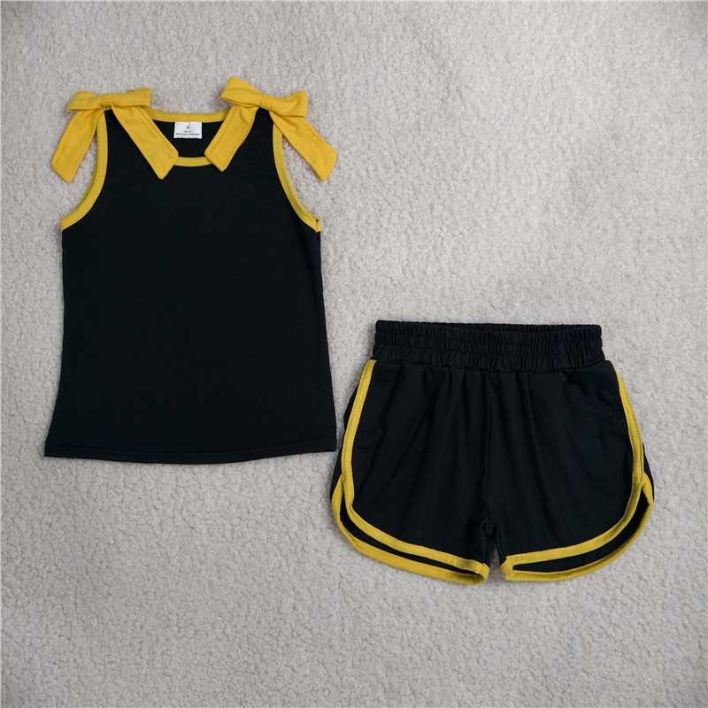 RTS NO MOQ Sibling cotton Baby Girls Bows Sleeveless Top Short Clothes Sets