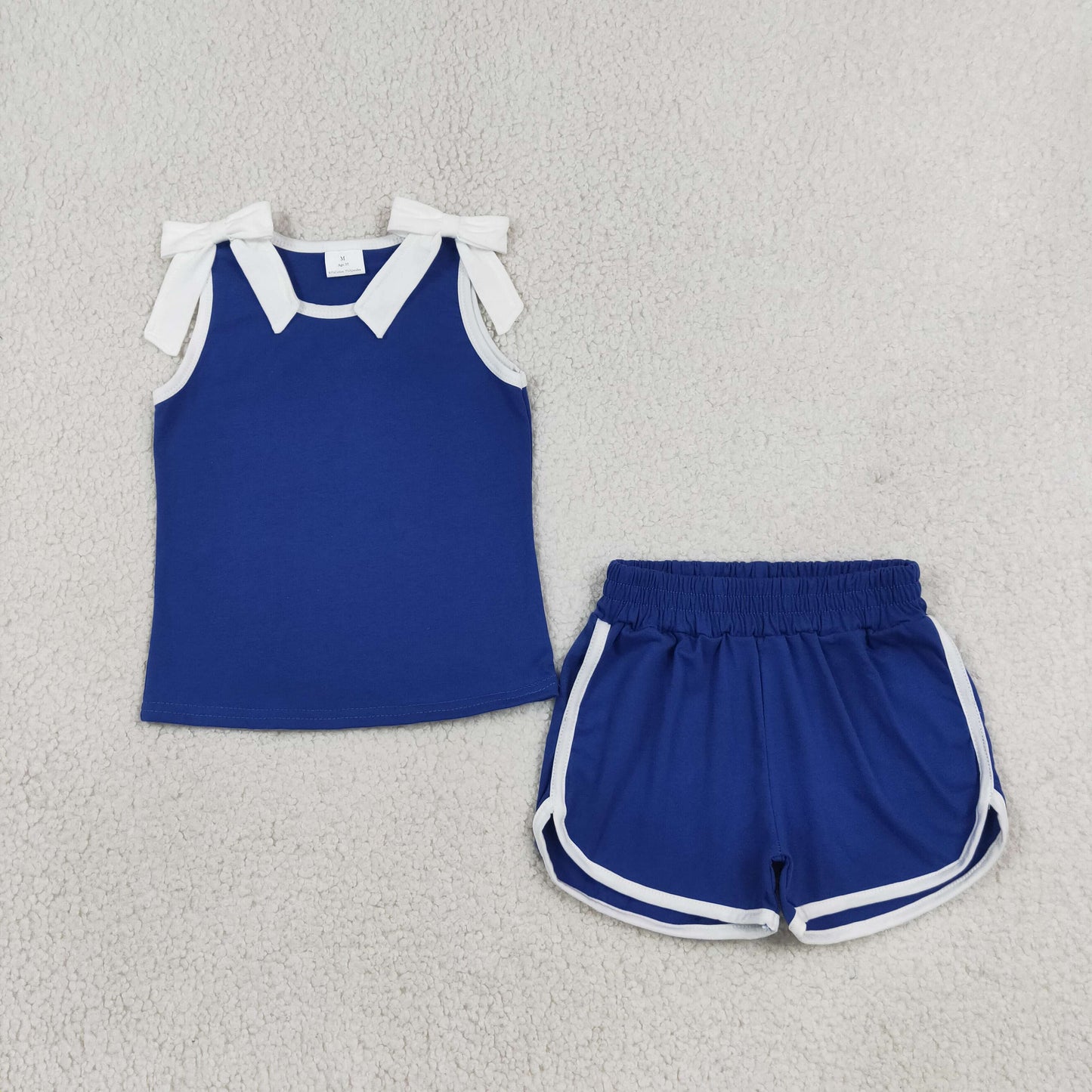 RTS NO MOQ Sibling cotton Baby Girls Bow Sleeveless Tank Top Matching Shorts Clothes Set