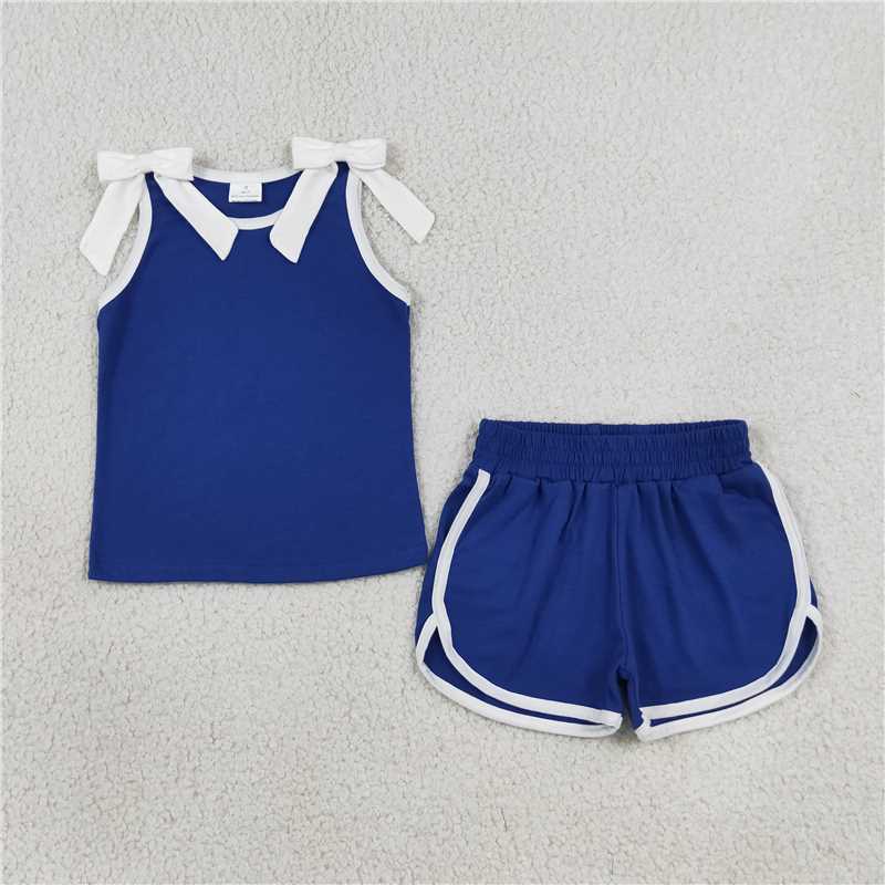 RTS NO MOQ Sibling cotton Baby Girls Bows Sleeveless Top Short Clothes Sets