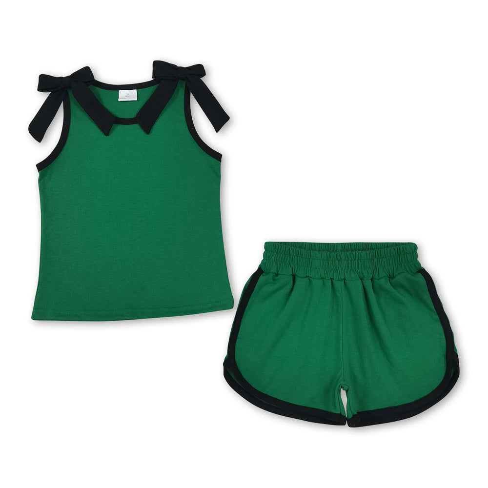 RTS NO MOQ Sibling cotton Baby Girls Bows Sleeveless Top Short Clothes Sets Summer Casual Outfit