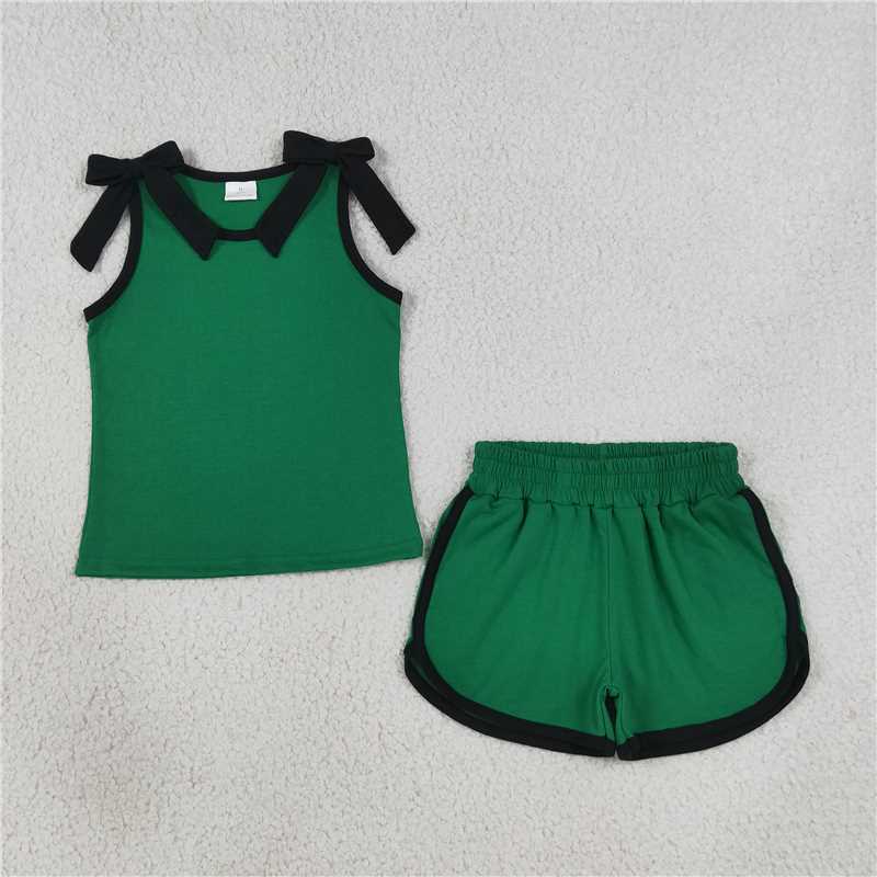 RTS NO MOQ Sibling cotton Baby Girls Bows Sleeveless Top Short Clothes Sets