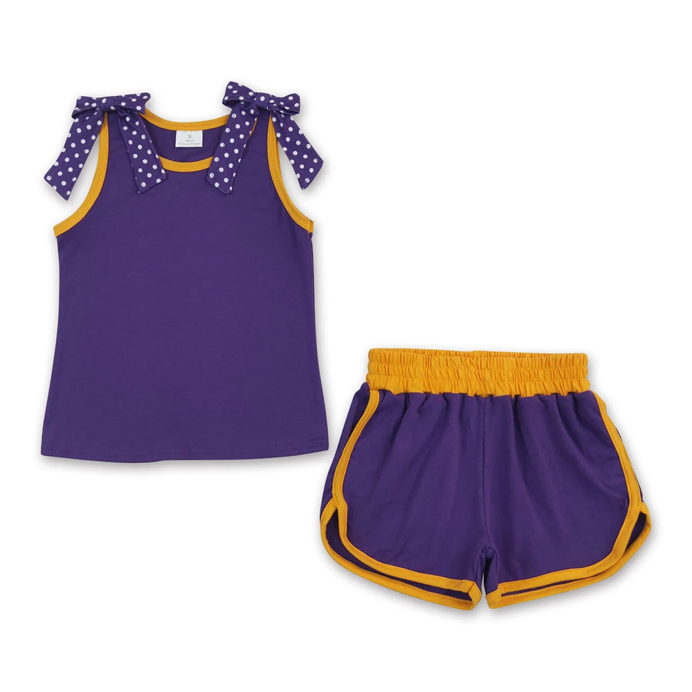 RTS NO MOQ Sibling cotton Baby Girls Bows Sleeveless Top Short Clothes Sets Summer Casual Outfit