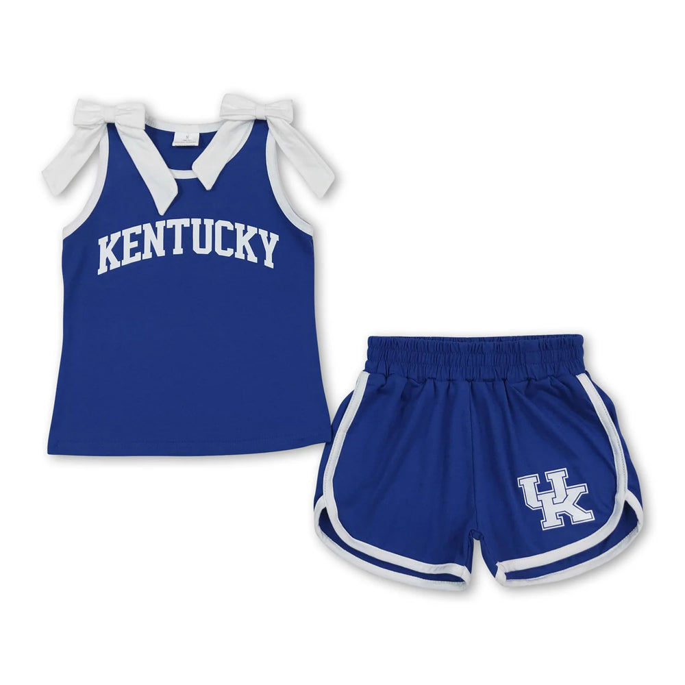 RTS NO MOQ Sibling Vinyl Baby Girls Team Graphic Top With White Bow Matching Shorts Team Clothes Set