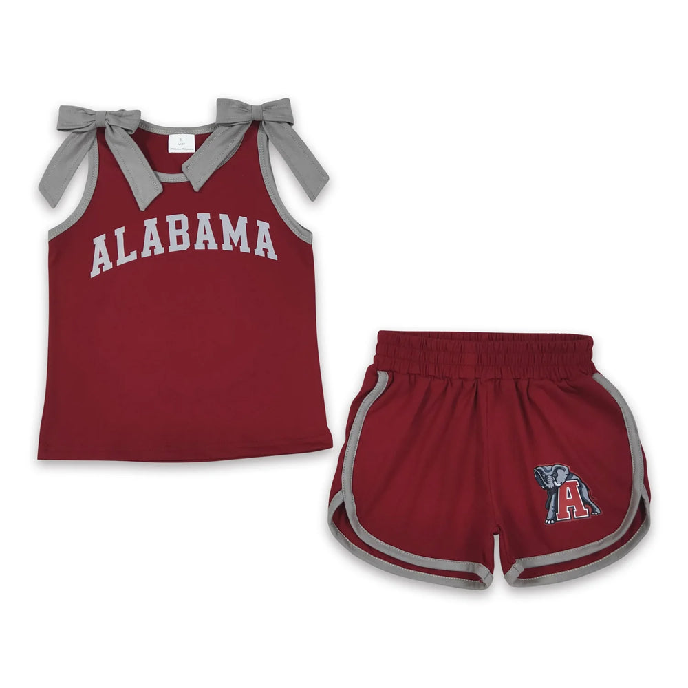 RTS NO MOQ Sibling Vinyl Baby Girls Team Graphic Top With White Bow Matching Shorts Team Clothes Set