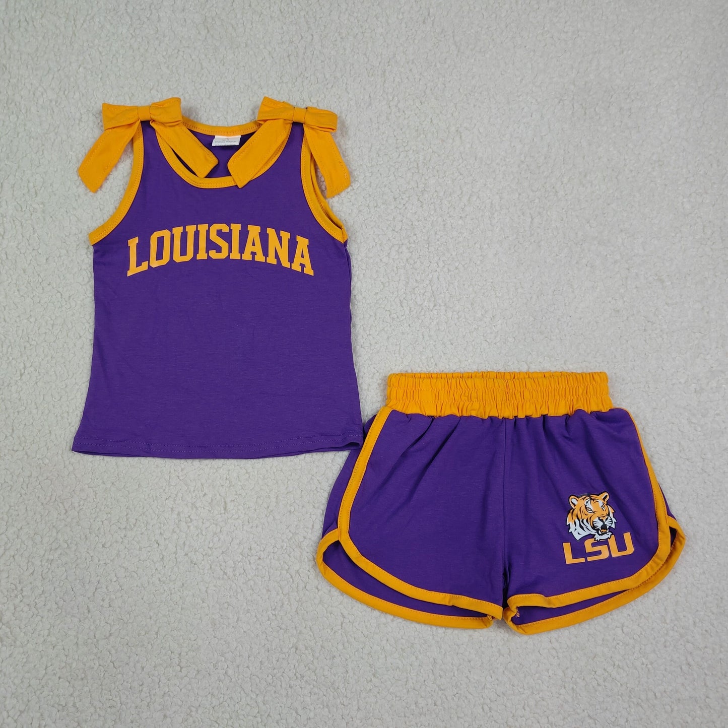 RTS NO MOQ Sibling milk silk Baby Girls Bow Sleeveless Top Matching Shorts Clothes Set