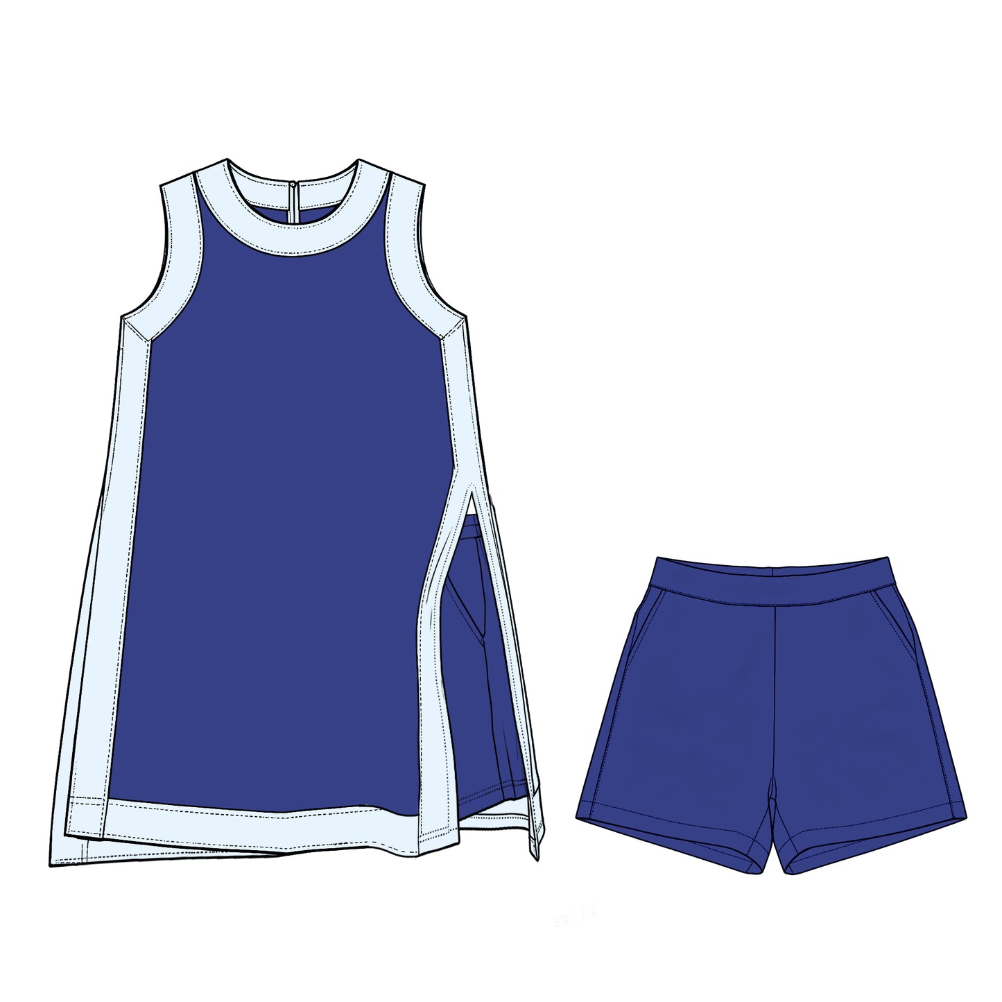 (Preorder new) No moq GSSO3843 Yoga Baby Girls Navy Blue Sleeveless Top Split Hem Short Yoga Skirt Active Clothes Set