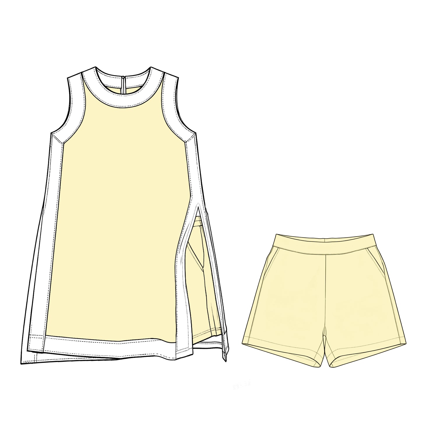 (Preorder new) No moq GSSO3845 Yoga Baby Girls Yellow Sleeveless Top Split Hem Short Yoga Skirt Active Clothes Set
