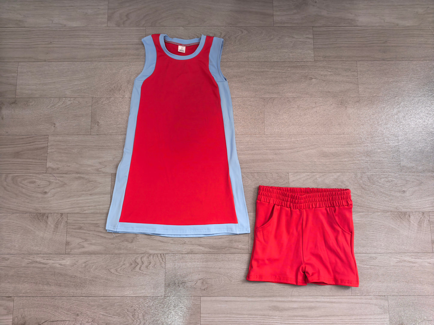 (Sample) No moq Yoga GSSO3846(GDS4255+SS0960) Baby Girls Sleeveless Blue Red Yoga Active Split Skirt Short Clothes Set