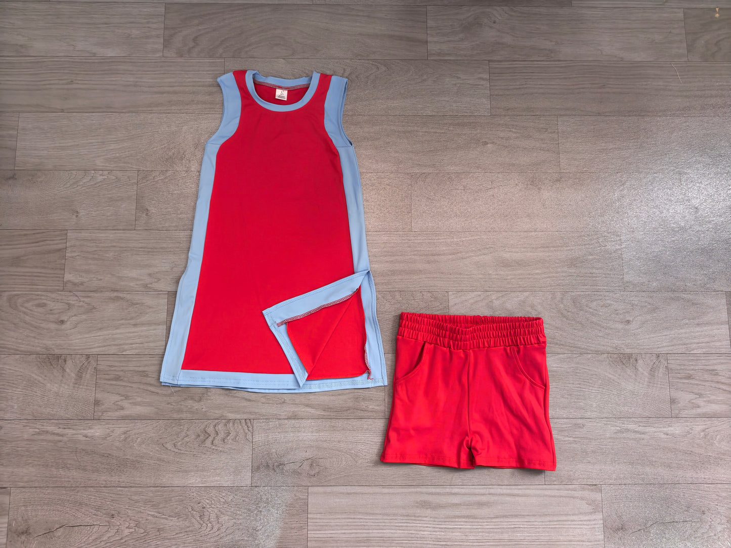 (Sample) No moq Yoga GSSO3846(GDS4255+SS0960) Baby Girls Sleeveless Blue Red Yoga Active Split Skirt Short Clothes Set