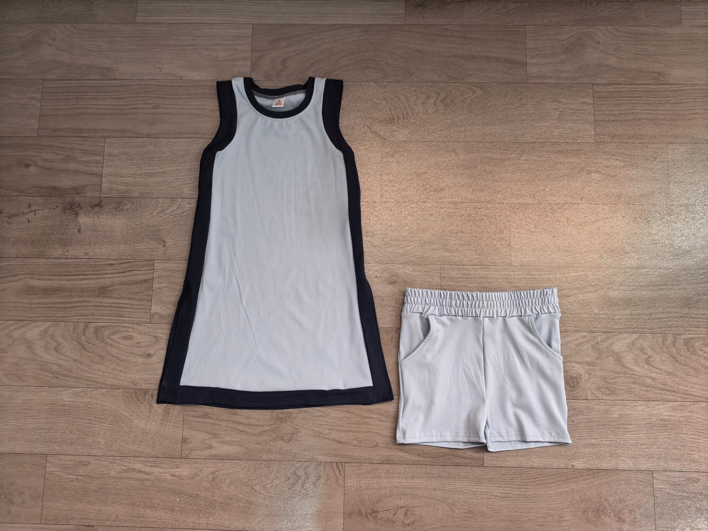 (Sample) No moq yoga fabric cotton GSSO3847（GSD4256+SS0961）Yoga Separate Shorts Baby Girls Light Blue Sleeveless Top Split Hem Short Yoga Skirt Active Clothes Set