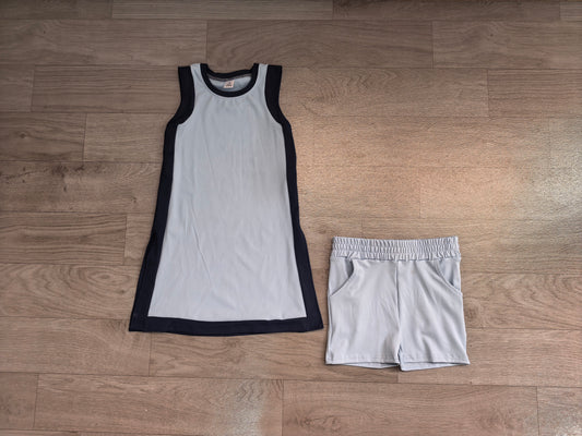 (Sample) No moq yoga fabric cotton GSSO3847（GSD4256+SS0961）Yoga Separate Shorts Baby Girls Light Blue Sleeveless Top Split Hem Short Yoga Skirt Active Clothes Set