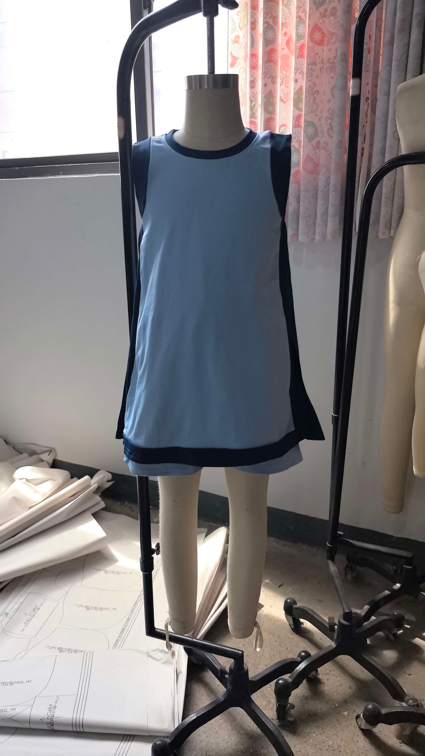 (Sample) No moq yoga fabric cotton GSSO3847（GSD4256+SS0961）Yoga Separate Shorts Baby Girls Light Blue Sleeveless Top Split Hem Short Yoga Skirt Active Clothes Set