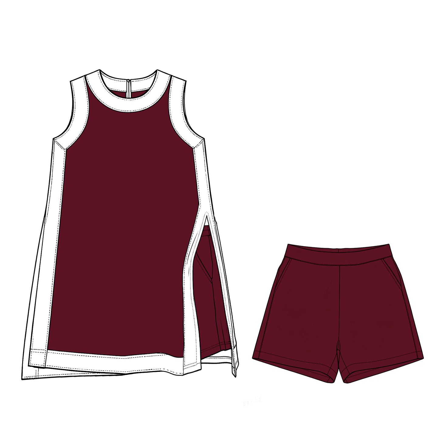 (Preorder new) No moq GSSO3848 Yoga Baby Girls White Maroon Sleeveless Top Split Hem Short Yoga Skirt Active Clothes Set