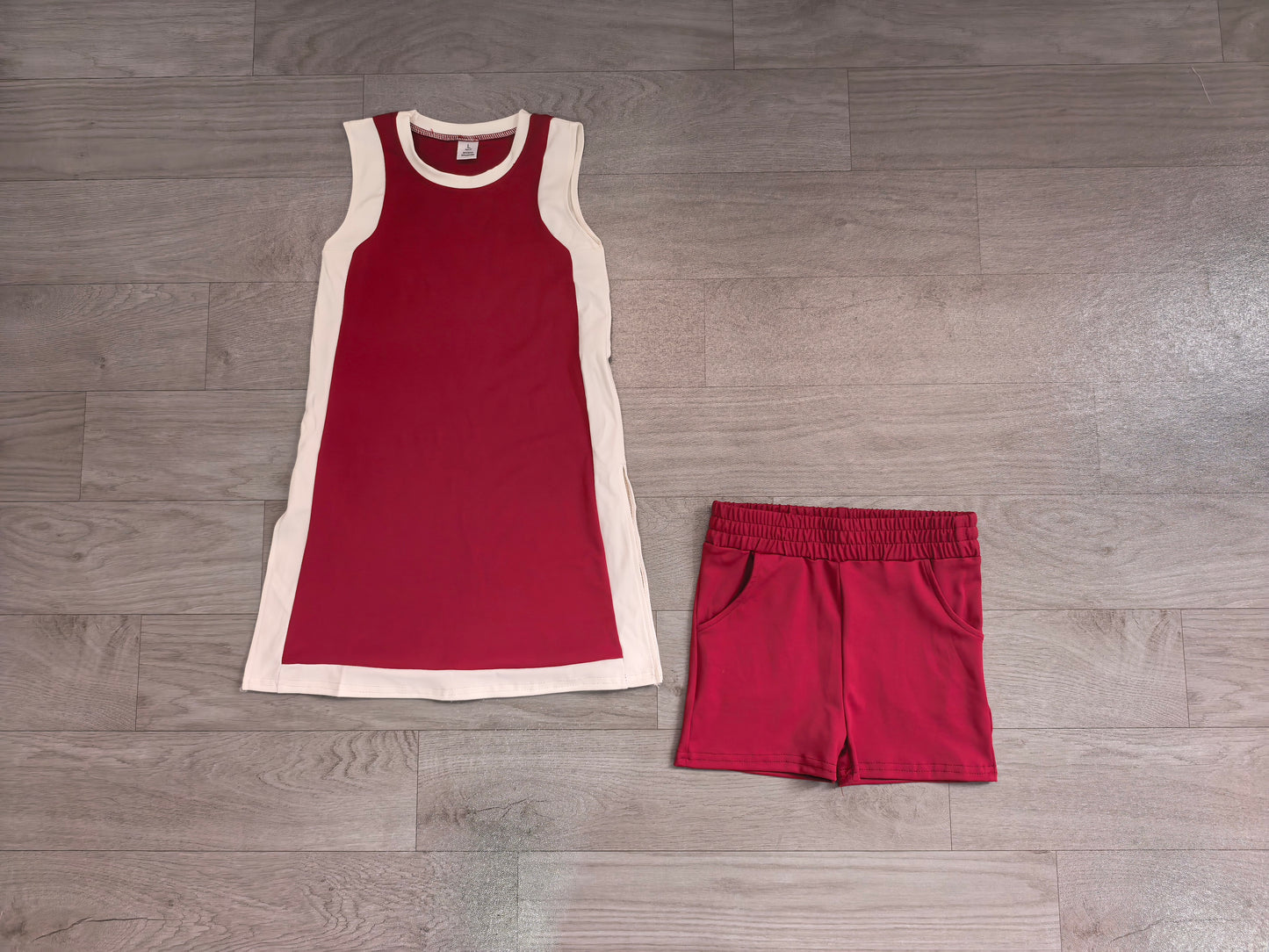 (Sample) No moq Yoga GSSO3848(GDS4257+SS0962) Baby Girls Sleeveless White Maroon Yoga Active Split Skirt Short Clothes Set