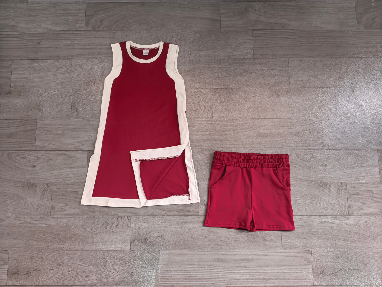 (Sample) No moq Yoga GSSO3848(GDS4257+SS0962) Baby Girls Sleeveless White Maroon Yoga Active Split Skirt Short Clothes Set