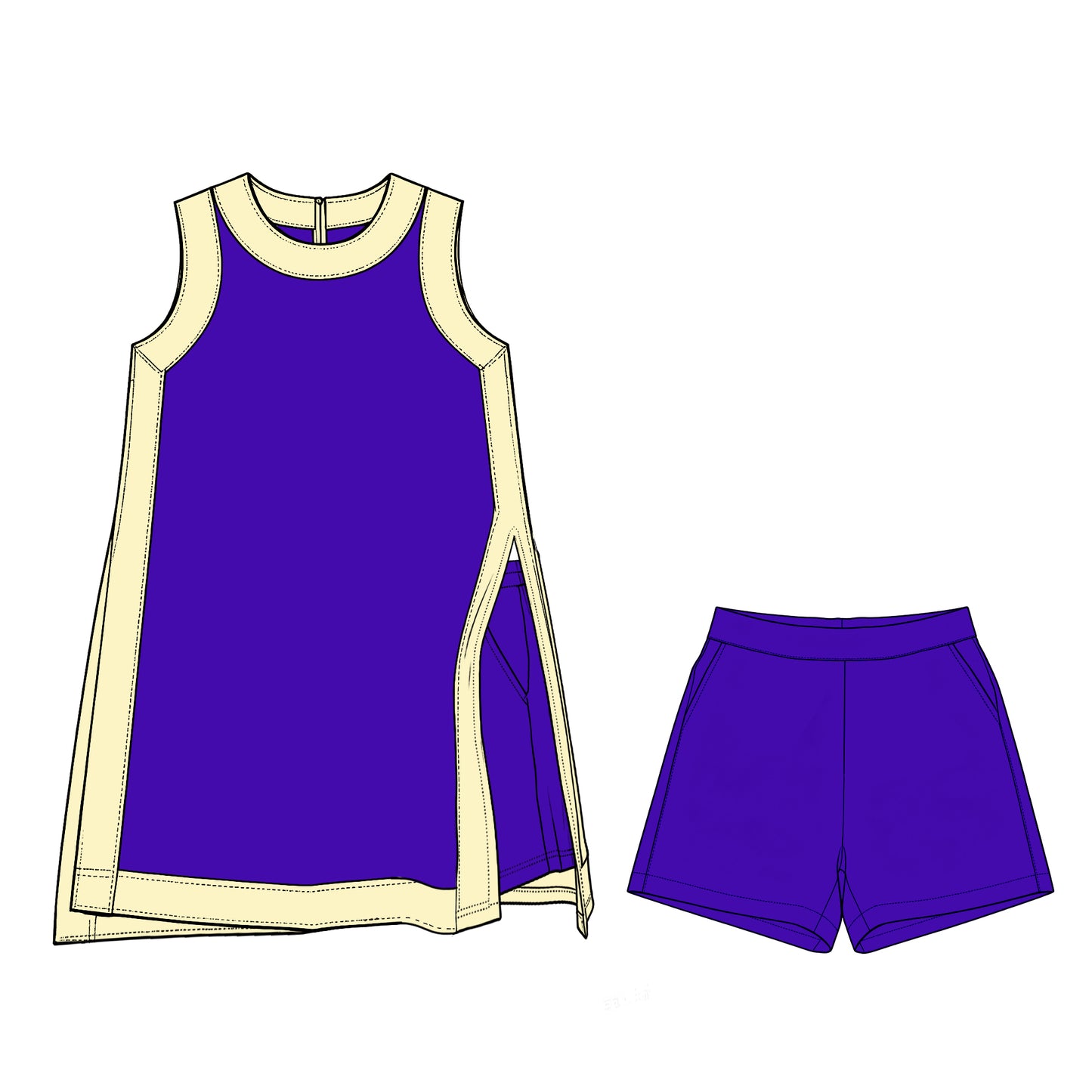 (Preorder new) No moq GSSO3849 Yoga Baby Girls Yellow Purple Sleeveless Top Split Hem Short Yoga Skirt Active Clothes Set