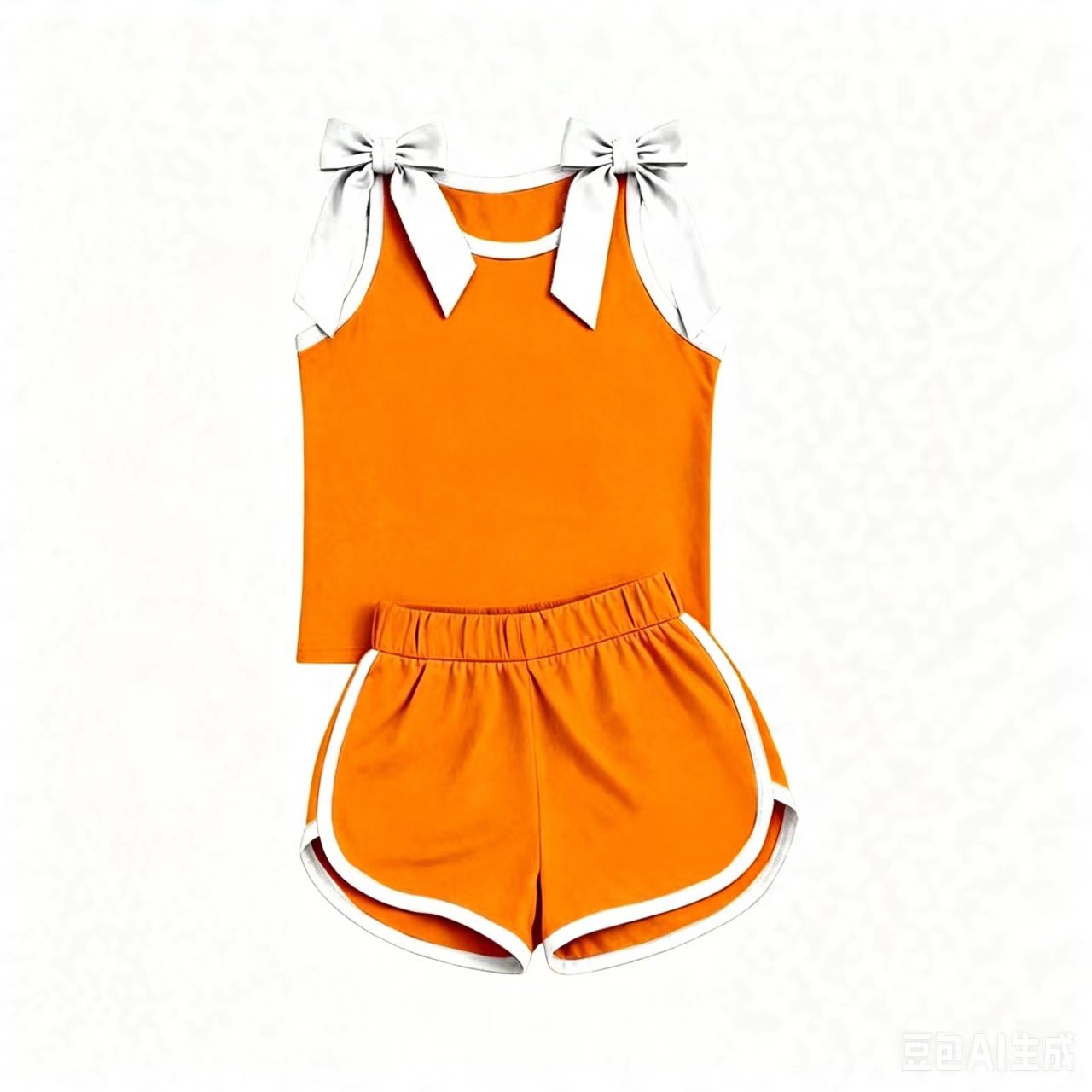 (Preorder new) No moq GSSO3851 Baby Girls Orange White Bow Sleeveless Top Shorts Two Piece Summer Sets
