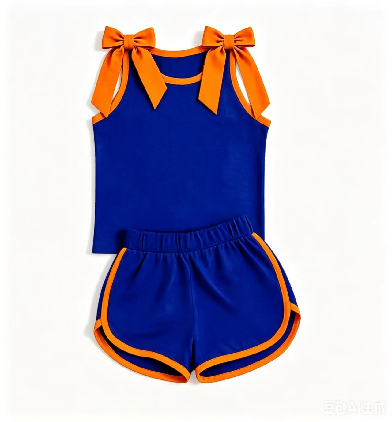 (Preorder new) No moq GSSO3857 Baby Girls Orange Blue Bow Sleeveless Top Shorts Two Piece Summer Sets
