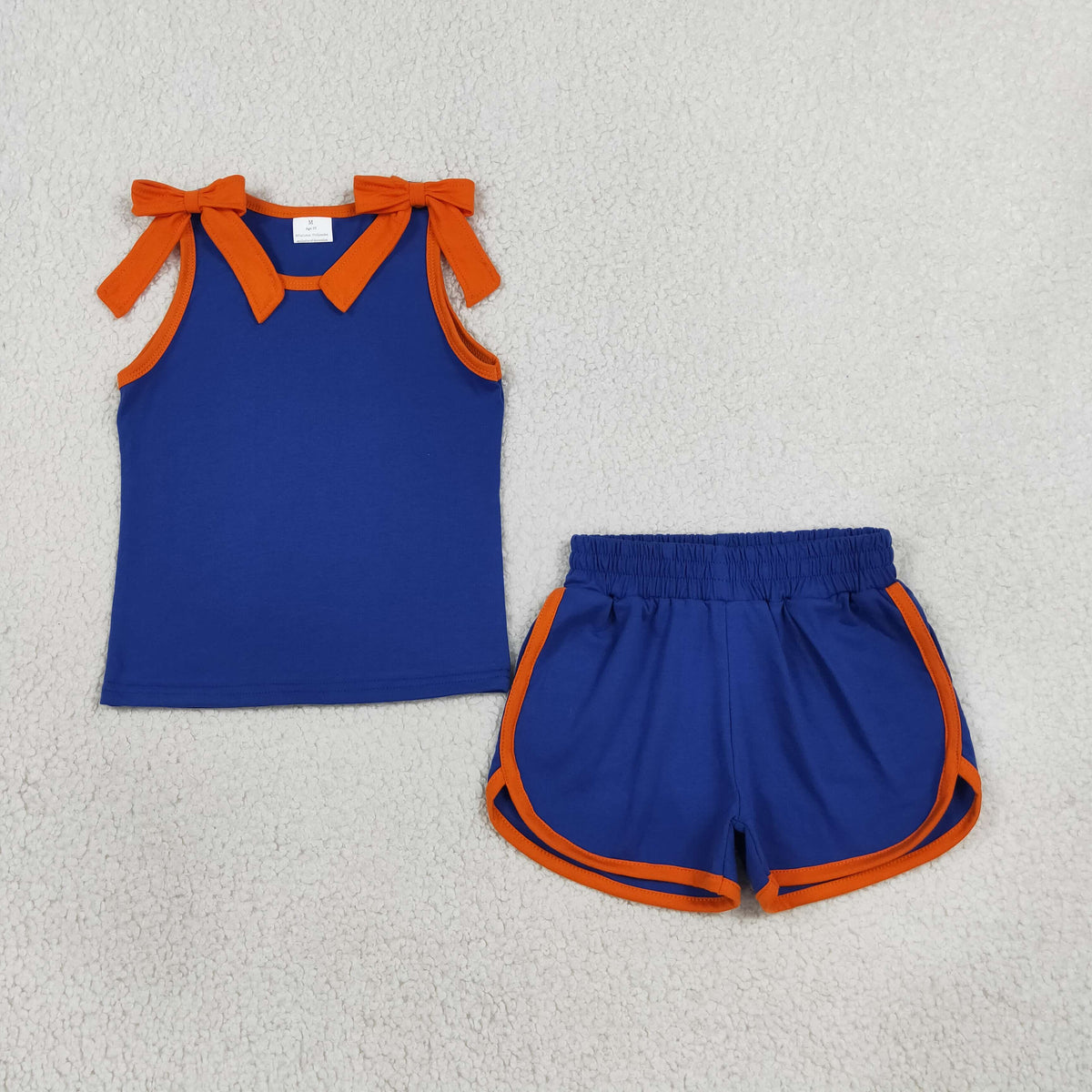 NEW RTS NO MOQ cotton GSSO3857 Baby Girls Hot Blue Orange Bows Sleeveless Vest Short Sets