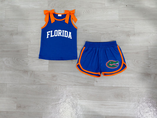 (Sample) No moq milk silk GSSO3860 Baby Girls Team Bow Strap Tank Top Shorts Clothes Set