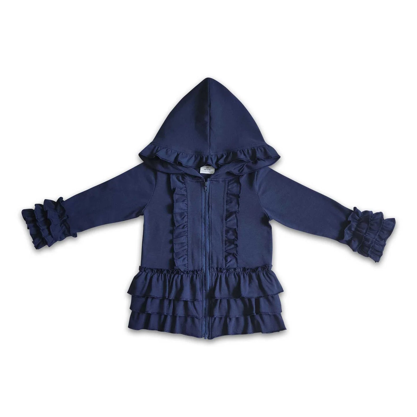 RTS NO MOQ Sibling cotton Baby Girls Solid Color Zip Ruffle Jackets Cardigans Top