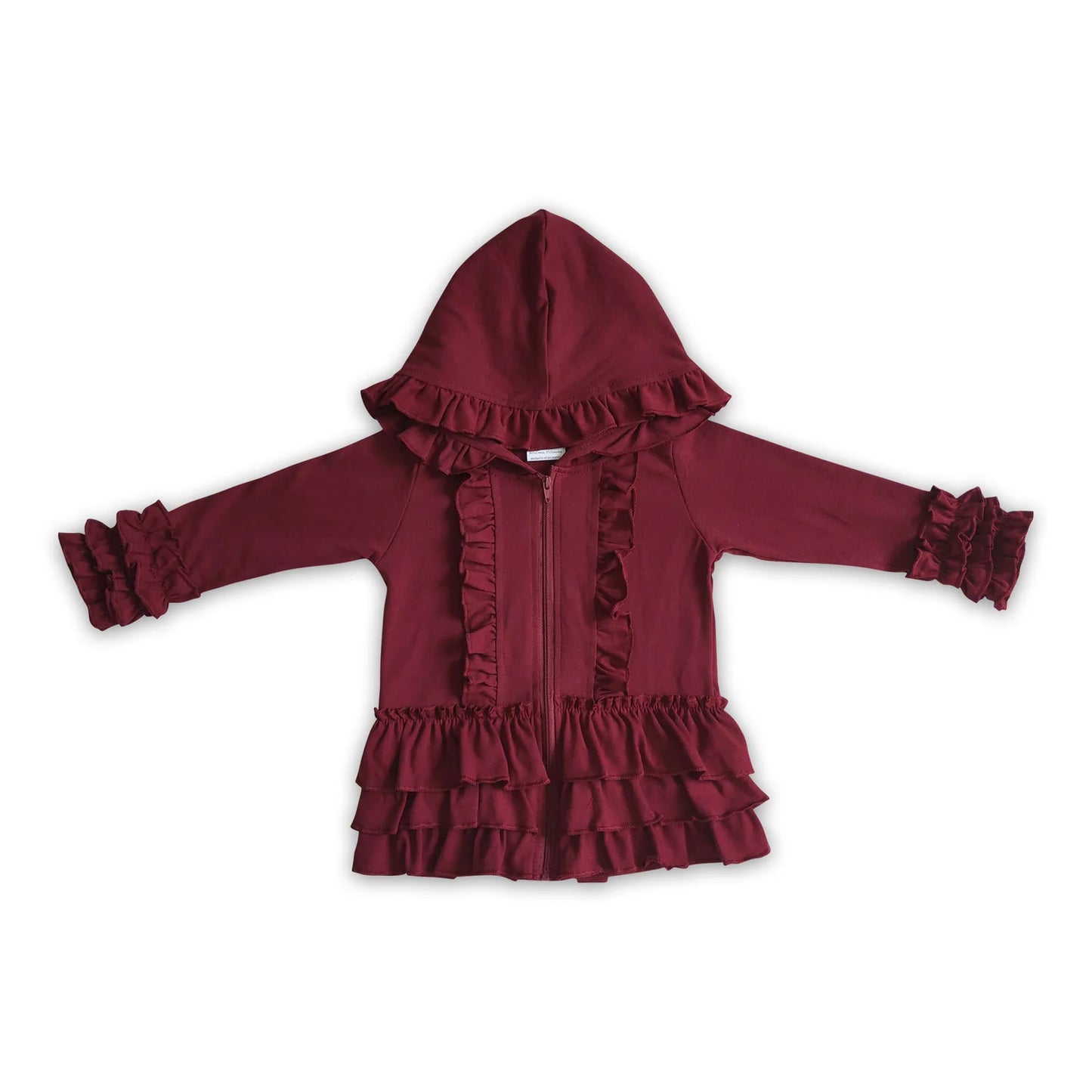 RTS NO MOQ Sibling cotton Baby Girls Solid Color Zip Ruffle Jackets Cardigans Top