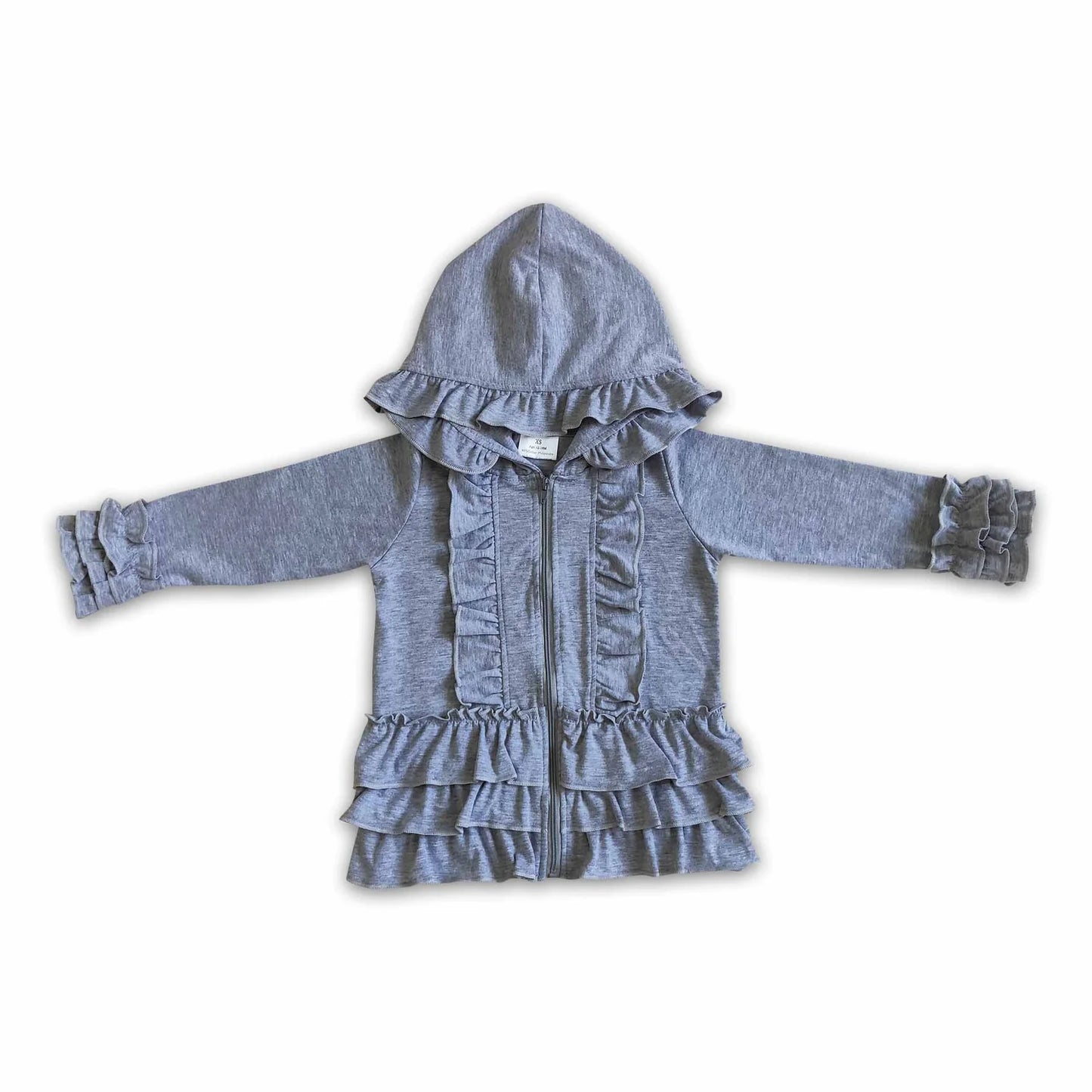 RTS NO MOQ Sibling cotton Baby Girls Solid Color Zip Ruffle Jackets Cardigans Top