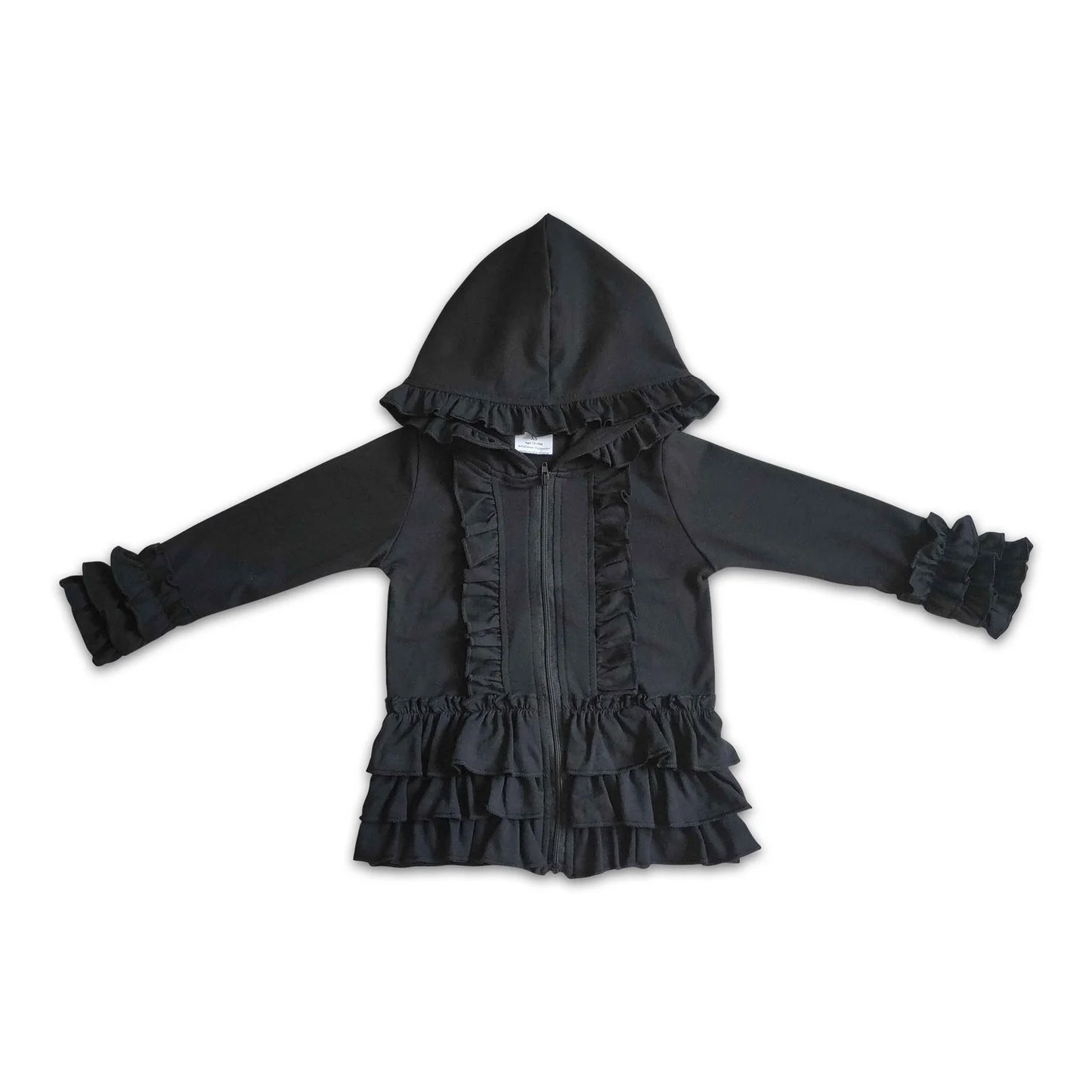 RTS NO MOQ Sibling cotton Baby Girls Solid Color Zip Ruffle Jackets Cardigans Top