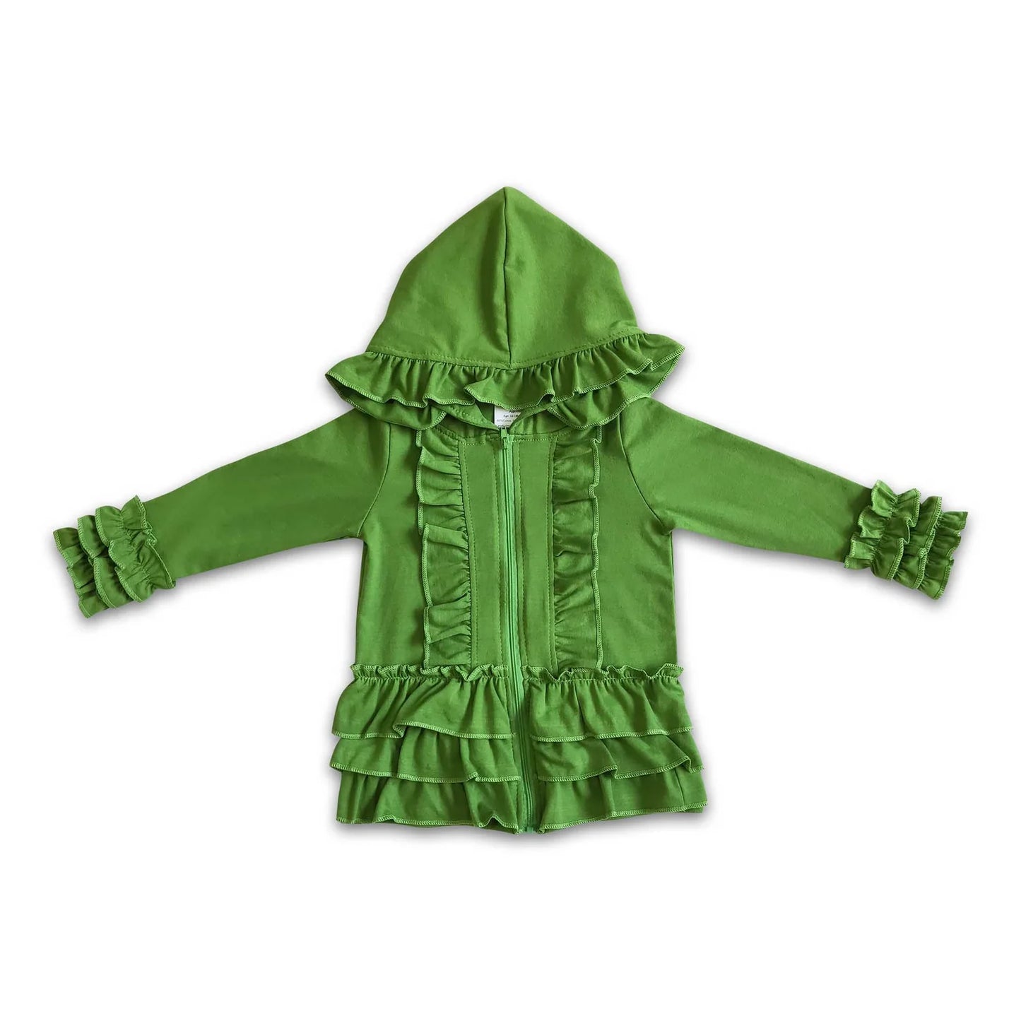 RTS NO MOQ Sibling cotton Baby Girls Solid Color Zip Ruffle Jackets Cardigans Top