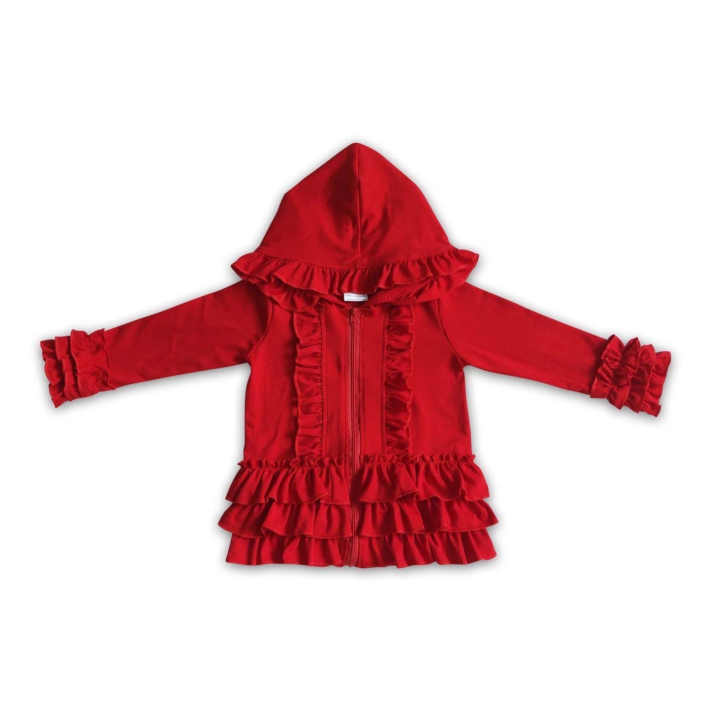 RTS NO MOQ Sibling cotton Baby Girls Solid Color Zip Ruffle Jackets Cardigans Top